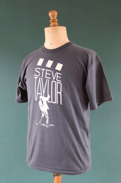 Vintage 1980s Steve Taylor t shirt - faded black - single stitch - 40” chest