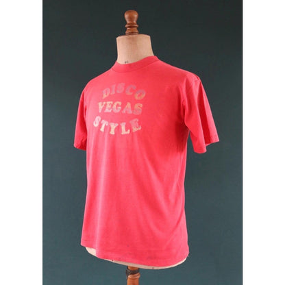 Vintage 1970s Ebony Club t shirt - Las Vegas disco club - faded red - glitter transfer - 42" chest