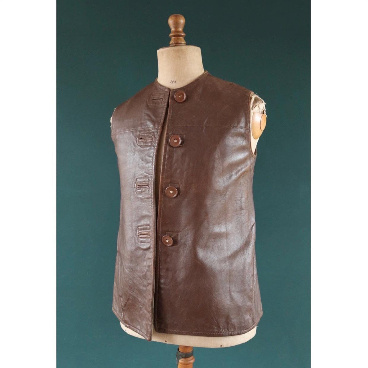 Vintage WW2 ATS horsehide leather jerkin - Land Girl vest - British army waistcoat - military battledress - 37" chest
