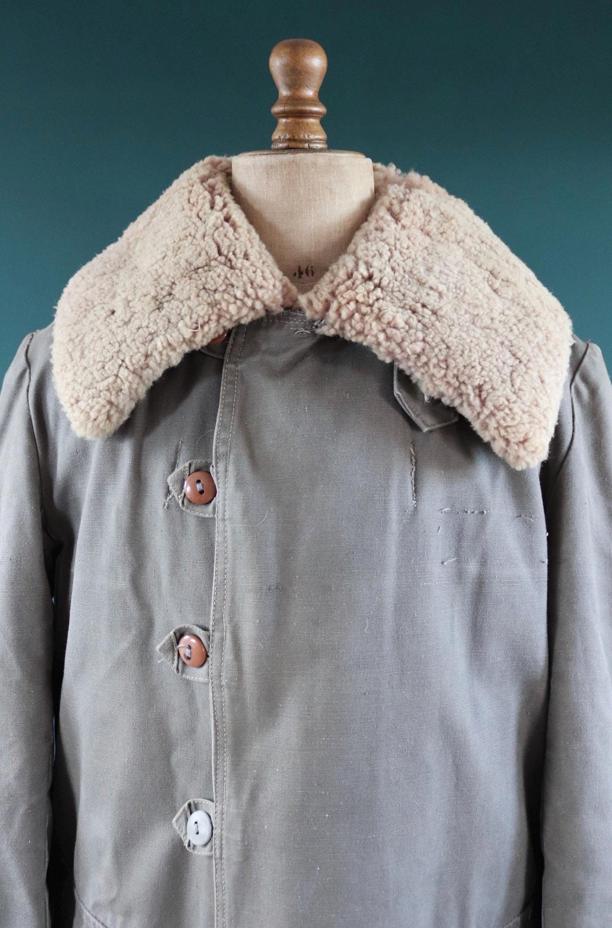Vintage 1950s Swedish Livpäls sheepskin coat - military greatcoat - 46” chest