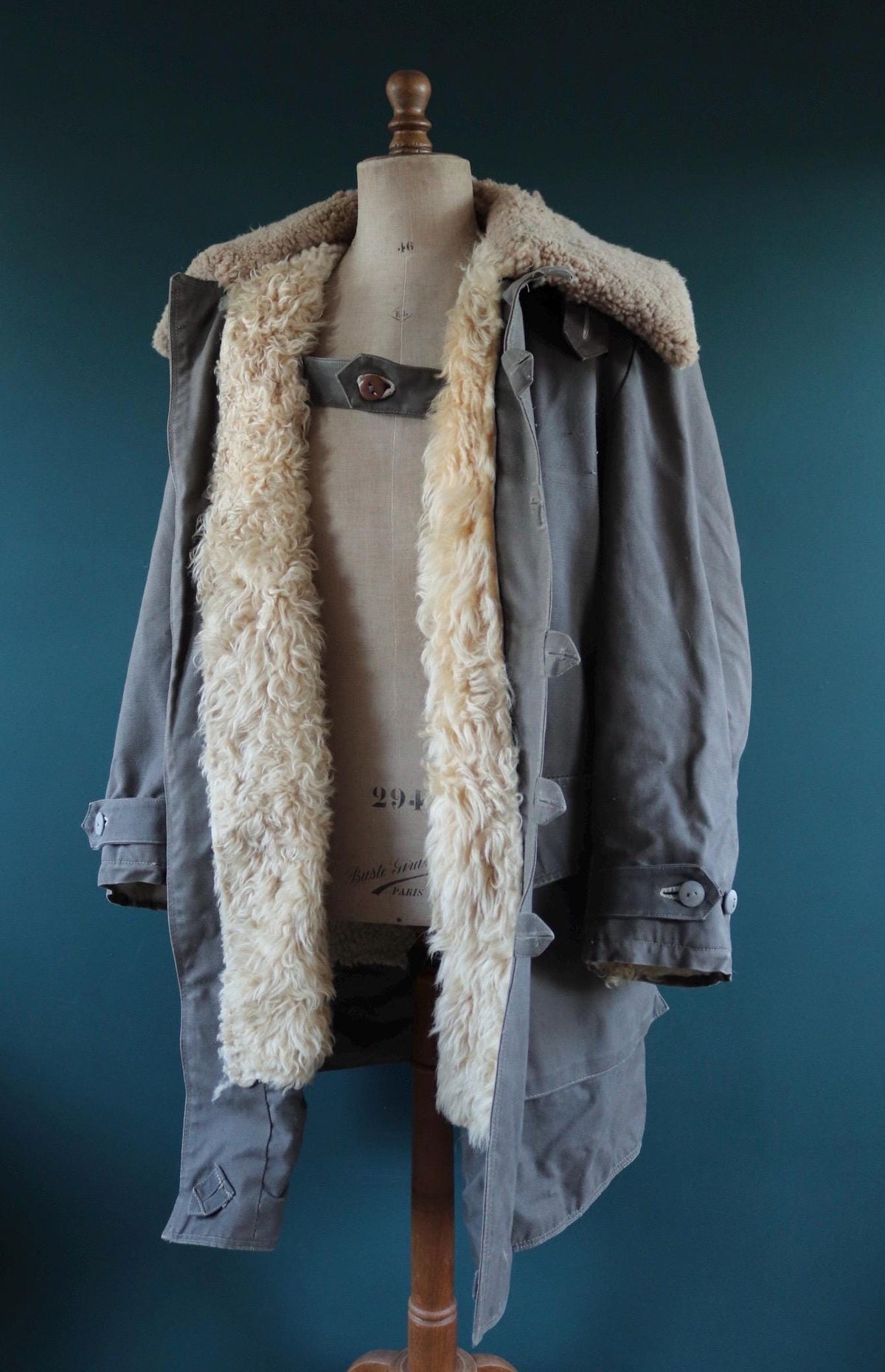 Vintage 1950s Swedish Livpäls sheepskin coat - military greatcoat - 46” chest