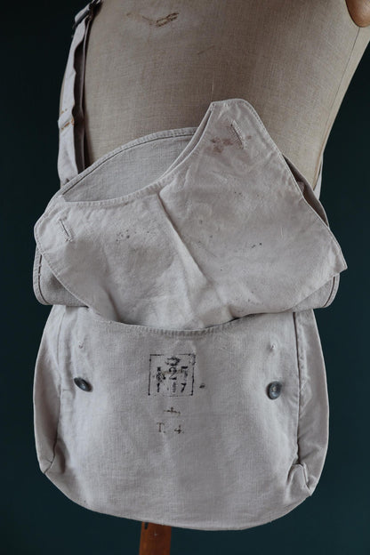 Antique WW1 military bag - Swedish army musette - cotton cross body bread bag - mattornist