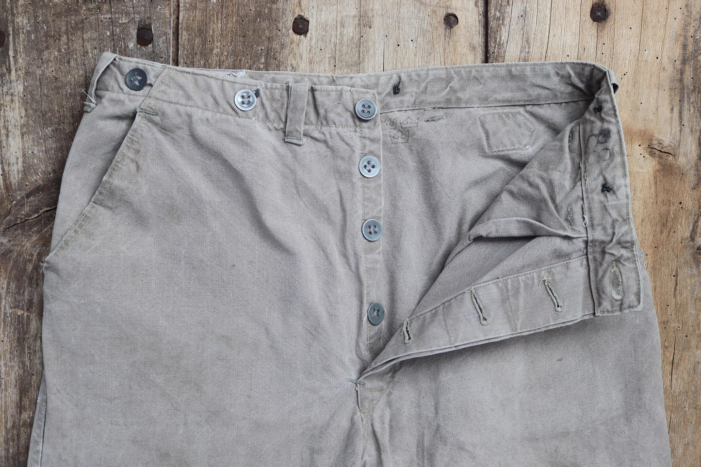 Vintage 1930s workwear trousers - 1940s Swedish military utility pants - buckle back cotton twill - 29” x 29”