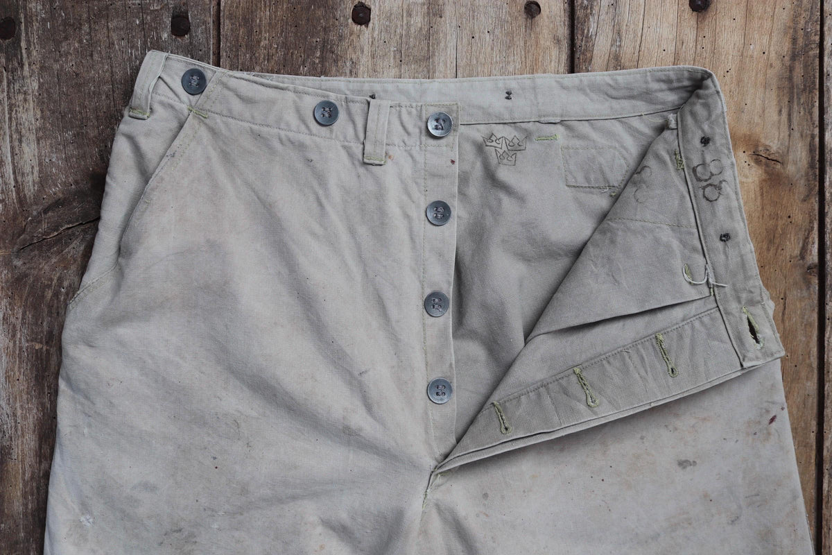Vintage 1930s workwear trousers - 1940s Swedish military utility pants - buckle back cotton twill - 29” x 30”