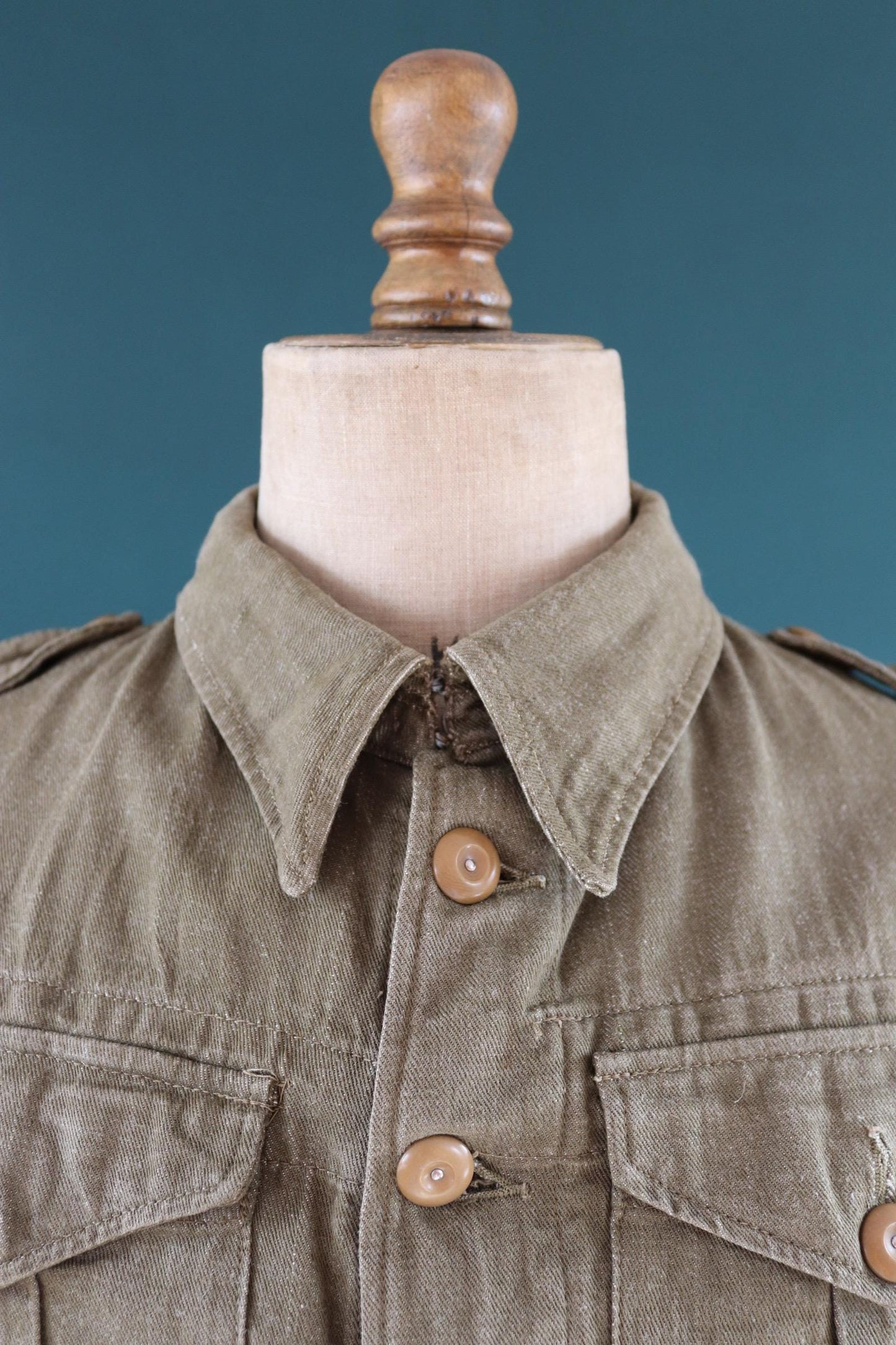 Vintage 1940s British army denim blouse - WW2 selvedge overalls jacket - 44” chest