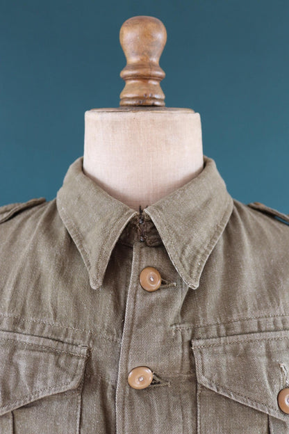 Vintage 1940s British army denim blouse - WW2 selvedge overalls jacket - 44” chest