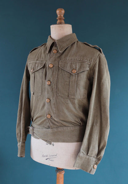 Vintage 1940s British army denim blouse - WW2 selvedge overalls jacket - 44” chest