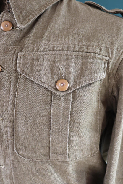 Vintage 1940s British army denim blouse - WW2 selvedge overalls jacket - 44” chest