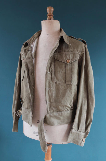Vintage 1940s British army denim blouse - WW2 selvedge overalls jacket - 44” chest