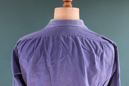 Vintage 1940s French workwear shirt - faded blue cotton - darned and repaired - 44” chest