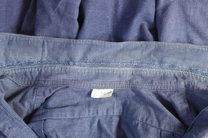 Vintage 1940s French workwear shirt - faded blue cotton - darned and repaired - 49” chest