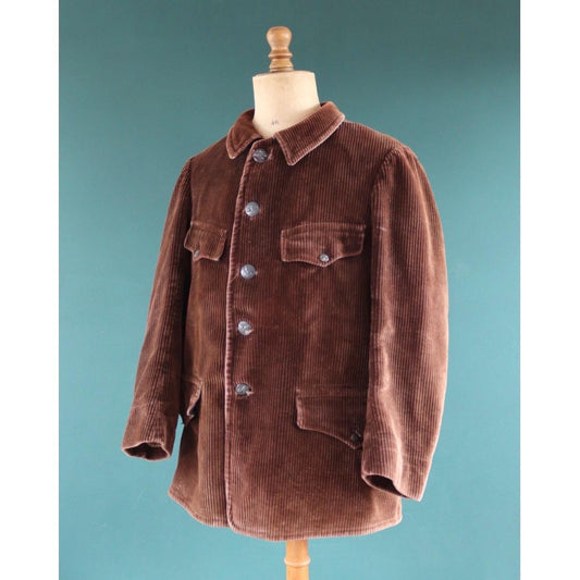 Vintage 1940s French corduroy workwear jacket - hunting coat - 46" chest