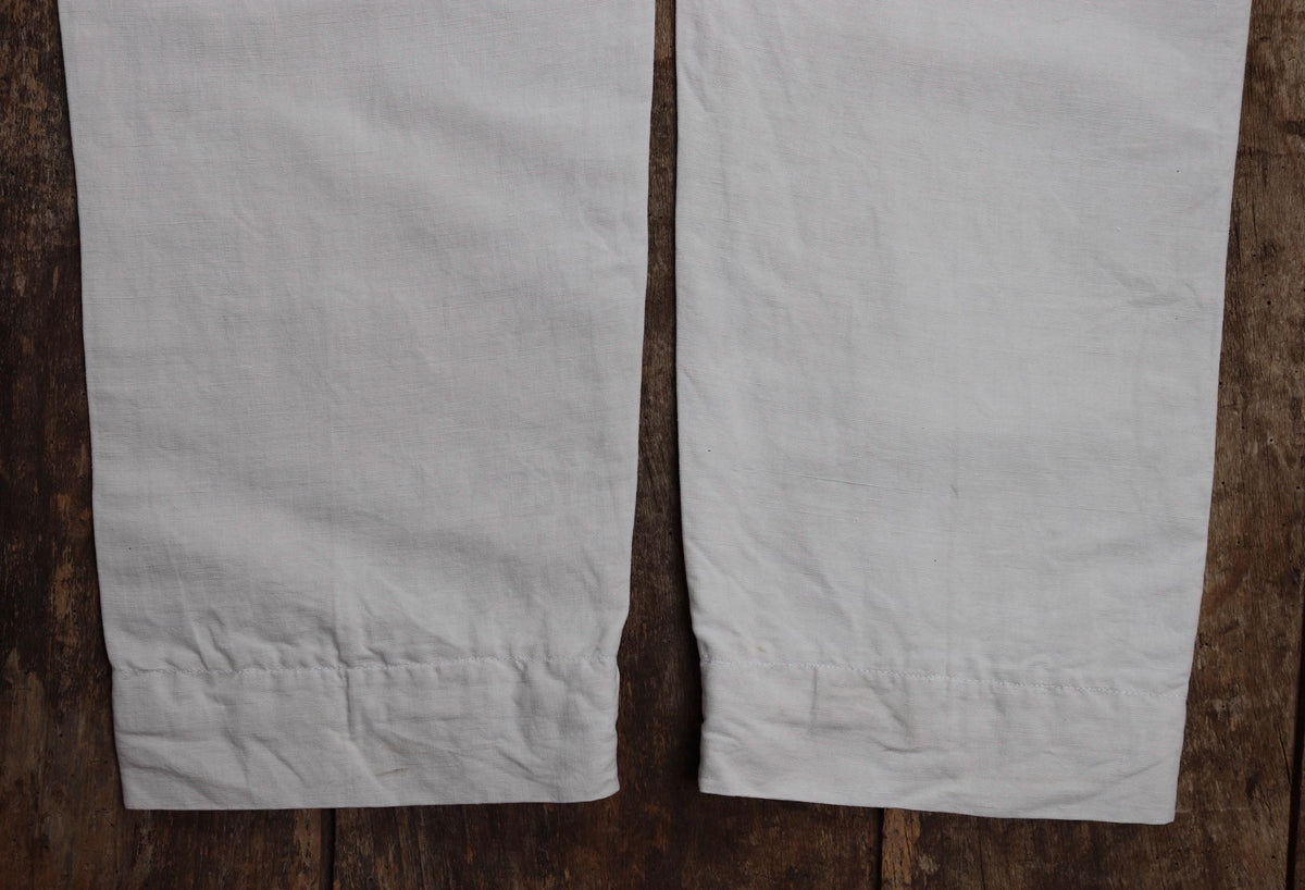 Vintage 1910s French white linen trousers - 32” x 29” - buckle back