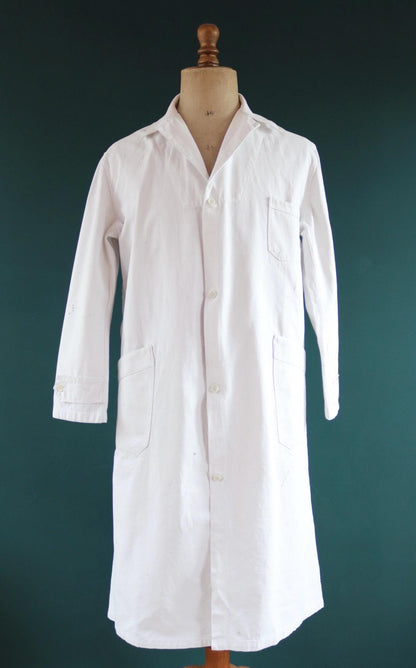 Vintage 1940s French linen workwear jacket - duster chore coat - overalls - 46” chest