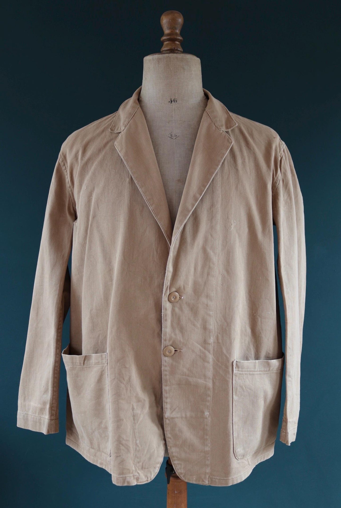 Vintage 1960s British workwear overalls - back belt - brown cotton twill chore jacket - factory chore coat - 46” chest