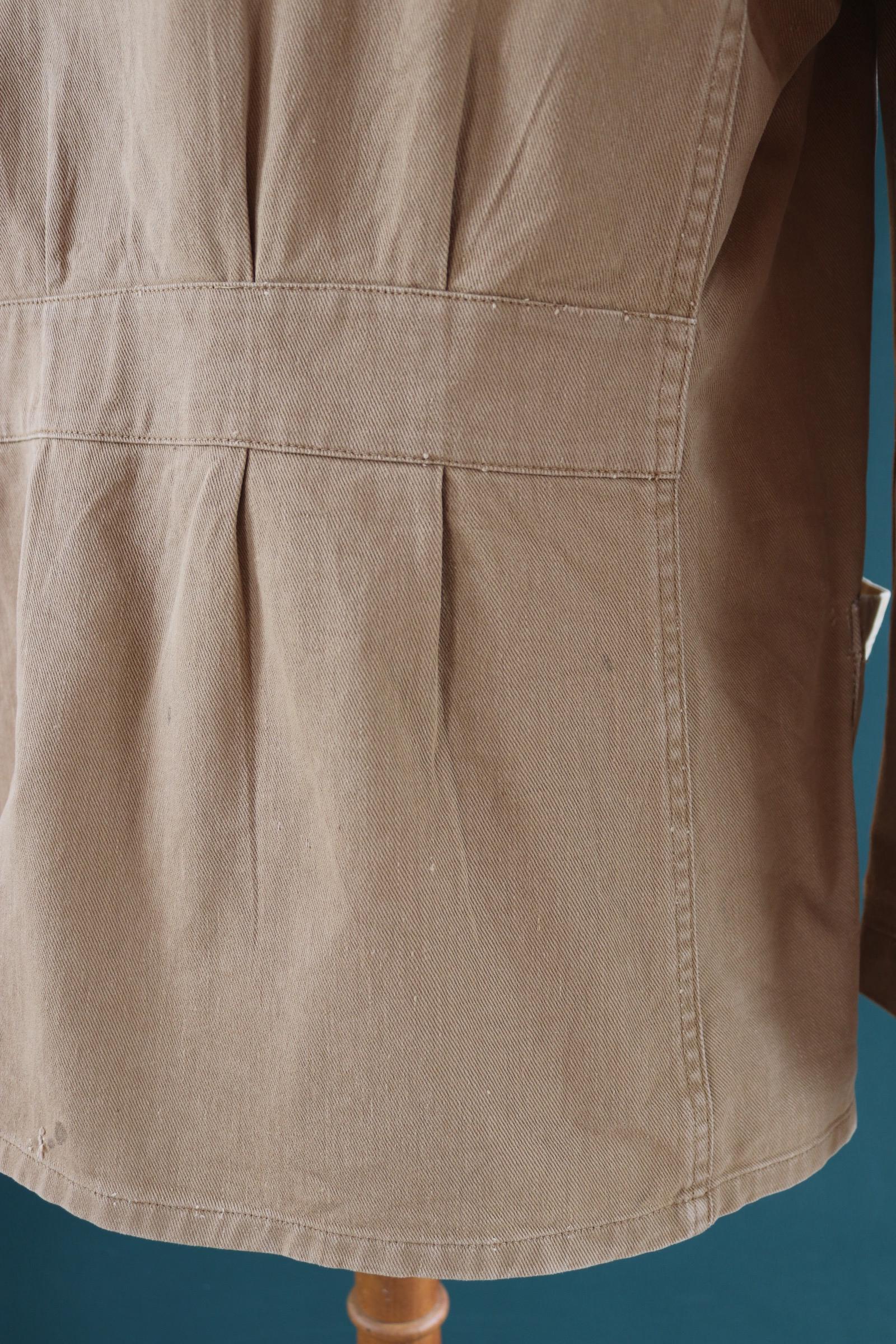 Vintage 1960s British workwear overalls - back belt - brown cotton twill chore jacket - factory chore coat - 46” chest