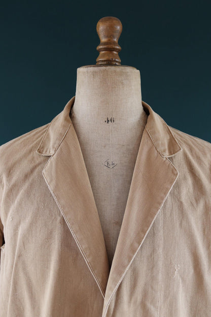Vintage 1960s British workwear overalls - back belt - brown cotton twill chore jacket - factory chore coat - 46” chest