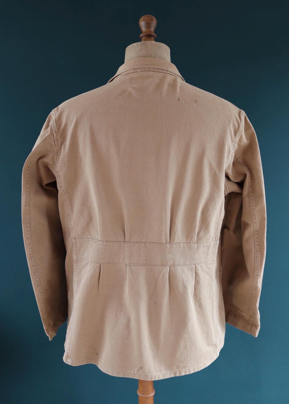 Vintage 1960s British workwear overalls - back belt - brown cotton twill chore jacket - factory chore coat - 46” chest