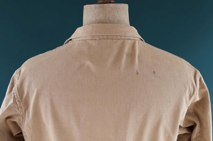 Vintage 1960s British workwear overalls - back belt - brown cotton twill chore jacket - factory chore coat - 46” chest
