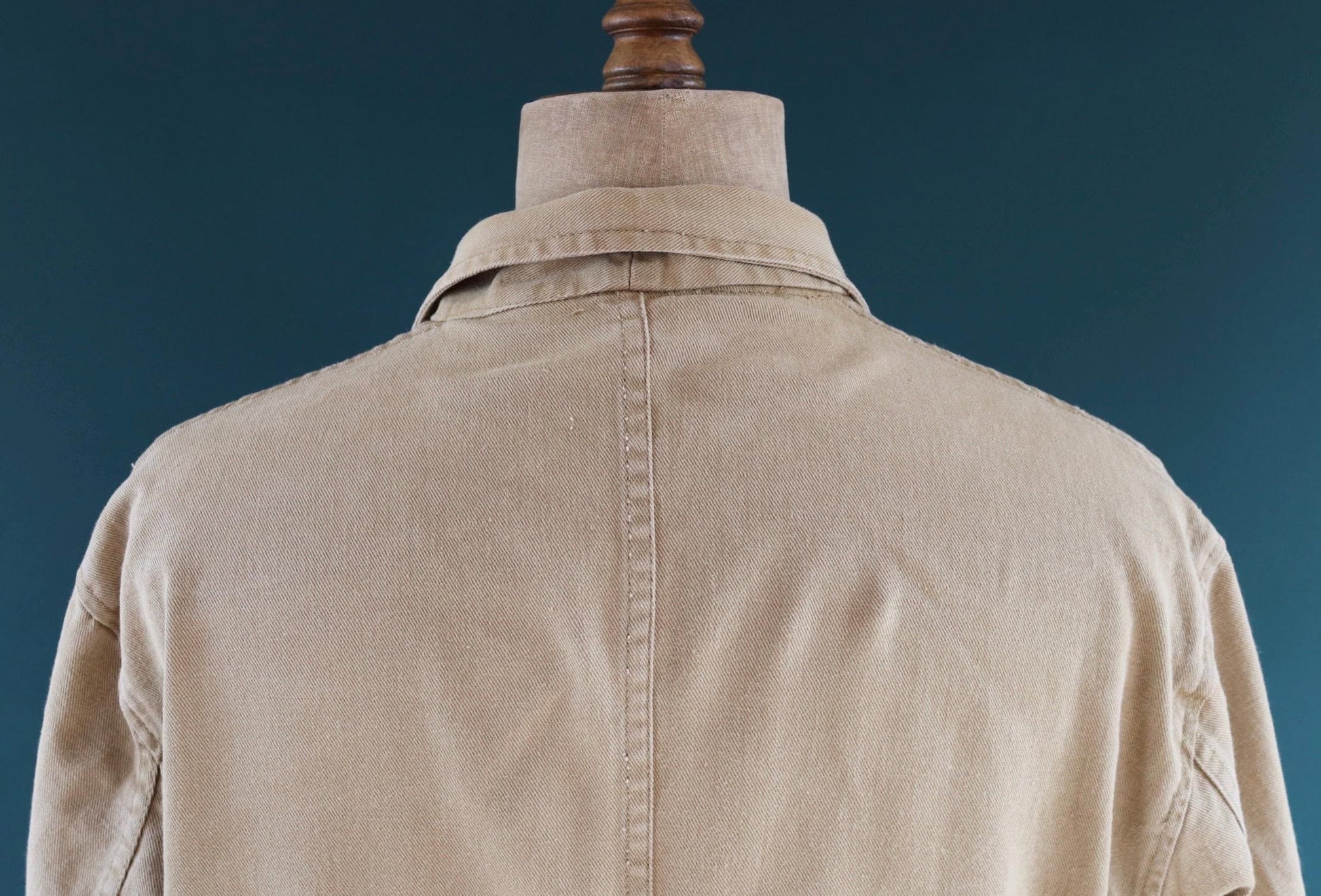 Vintage 1960s British workwear overalls - long brown cotton twill chore jacket - factory chore coat - 48” chest