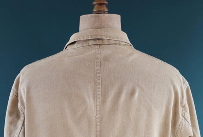 Vintage 1960s British workwear overalls - long brown cotton twill chore jacket - factory chore coat - 48” chest