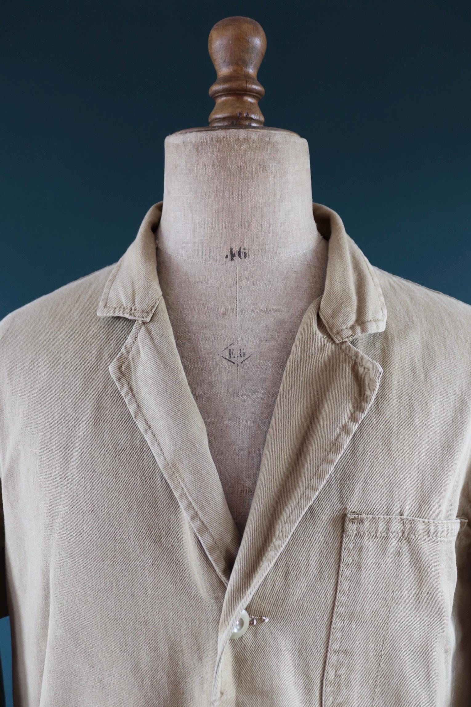 Vintage 1960s British workwear overalls - long brown cotton twill chore jacket - factory chore coat - 48” chest
