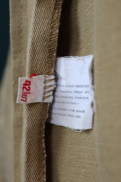 Vintage 1960s British workwear overalls - long brown cotton twill chore jacket - factory chore coat - 48” chest