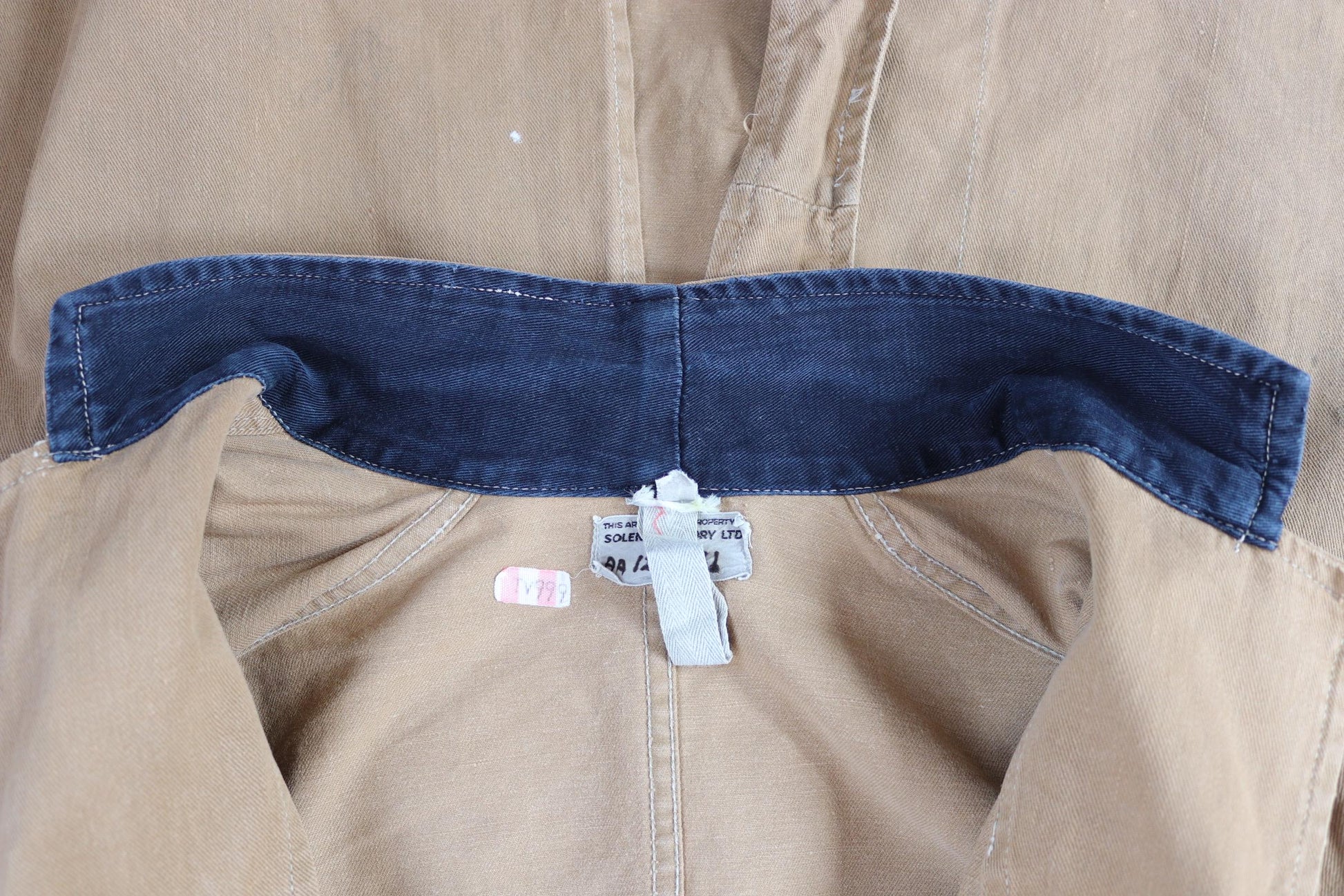 Vintage 1940s British workwear overalls - long brown cotton twill chore jacket - factory chore coat - 40” chest