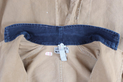 Vintage 1940s British workwear overalls - long brown cotton twill chore jacket - factory chore coat - 40” chest