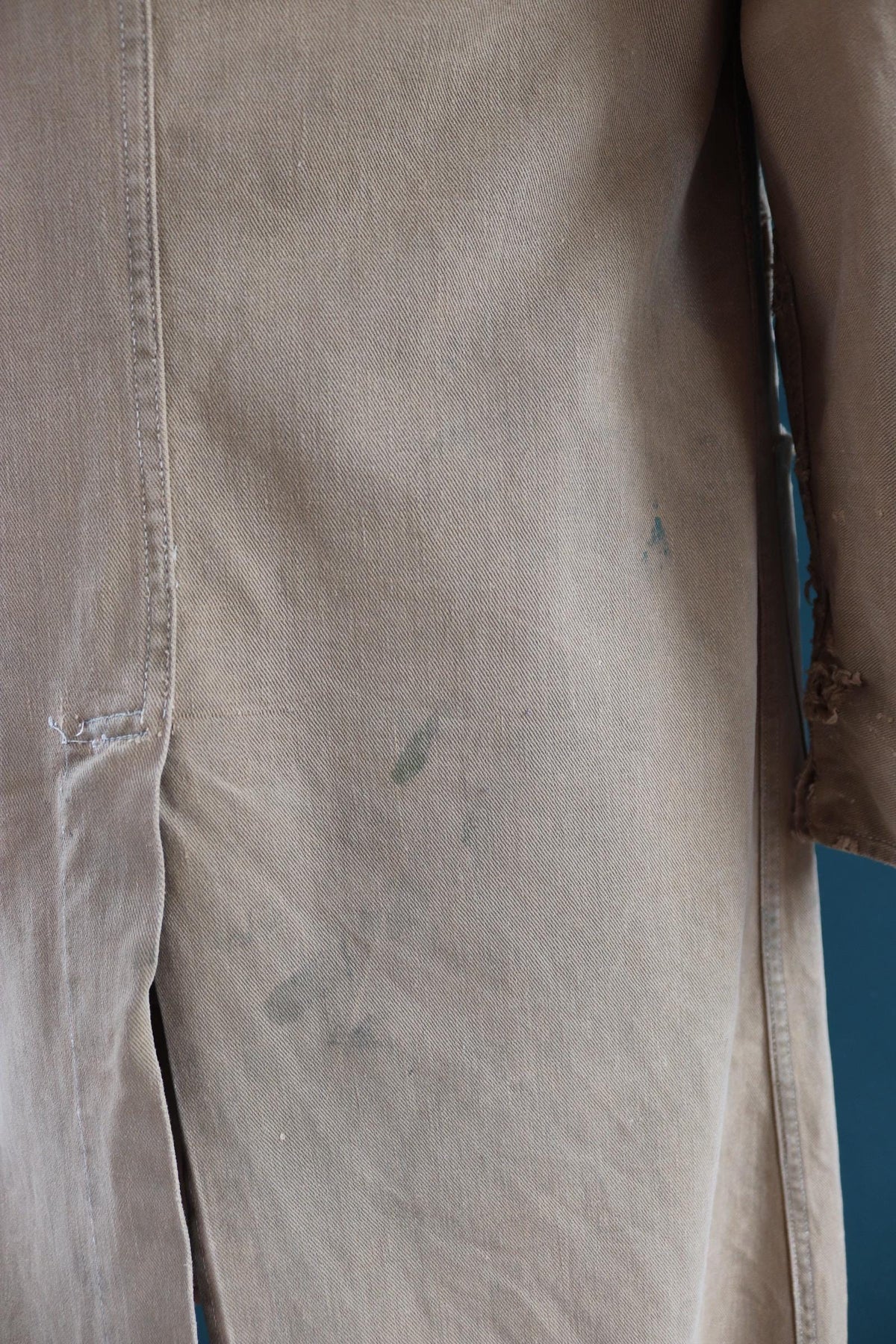 Vintage 1940s British workwear overalls - long brown cotton twill chore jacket - factory chore coat - 40” chest