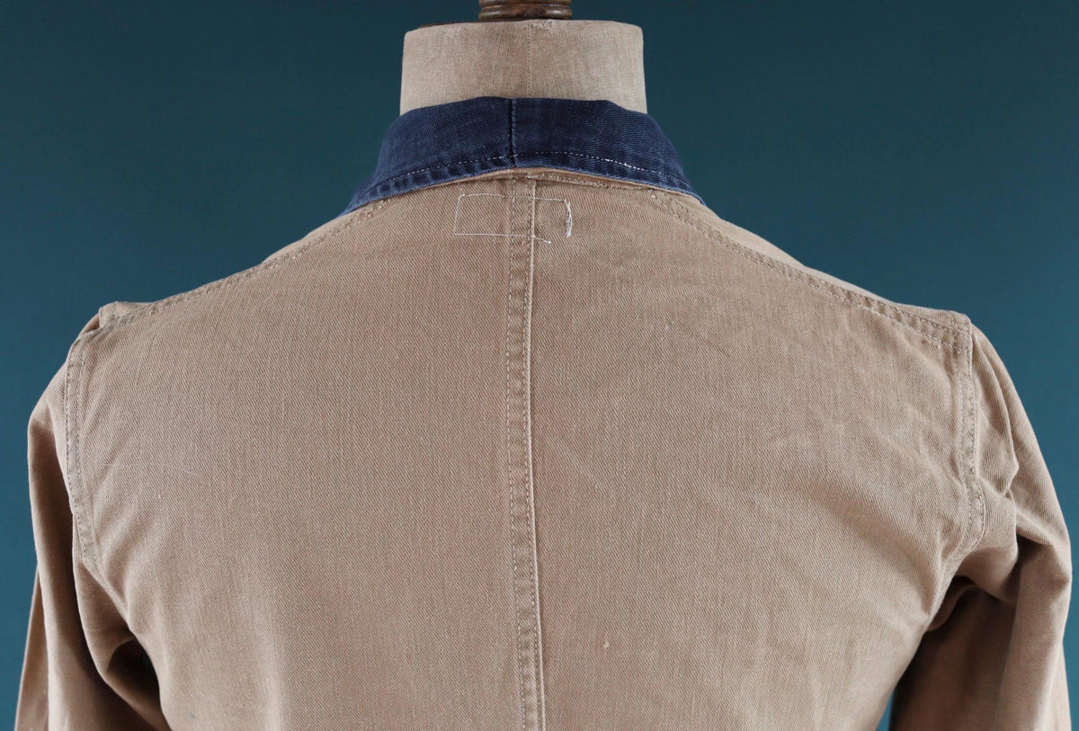 Vintage 1940s British workwear overalls - long brown cotton twill chore jacket - factory chore coat - 40” chest