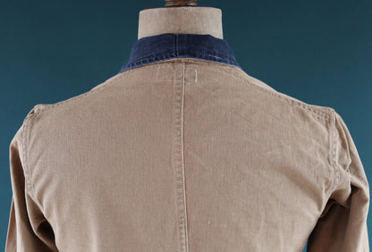 Vintage 1940s British workwear overalls - long brown cotton twill chore jacket - factory chore coat - 40” chest