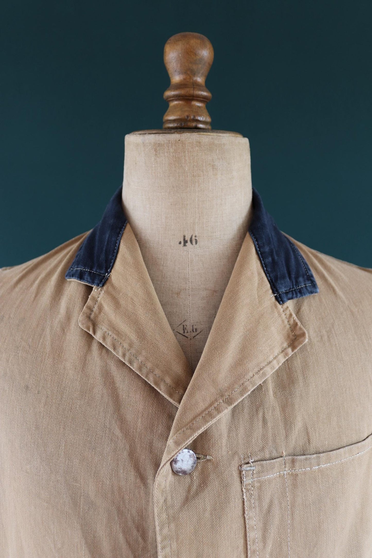 Vintage 1940s British workwear overalls - long brown cotton twill chore jacket - factory chore coat - 40” chest