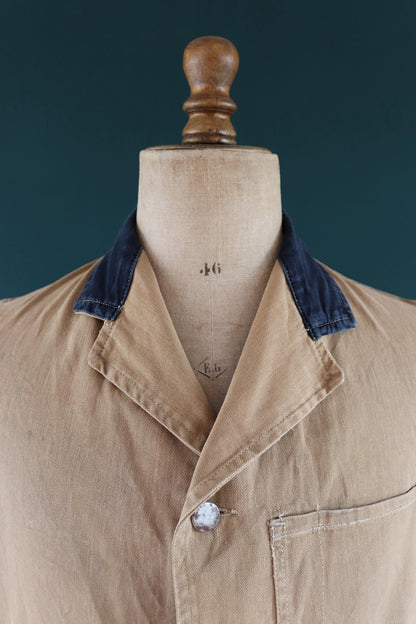 Vintage 1940s British workwear overalls - long brown cotton twill chore jacket - factory chore coat - 40” chest