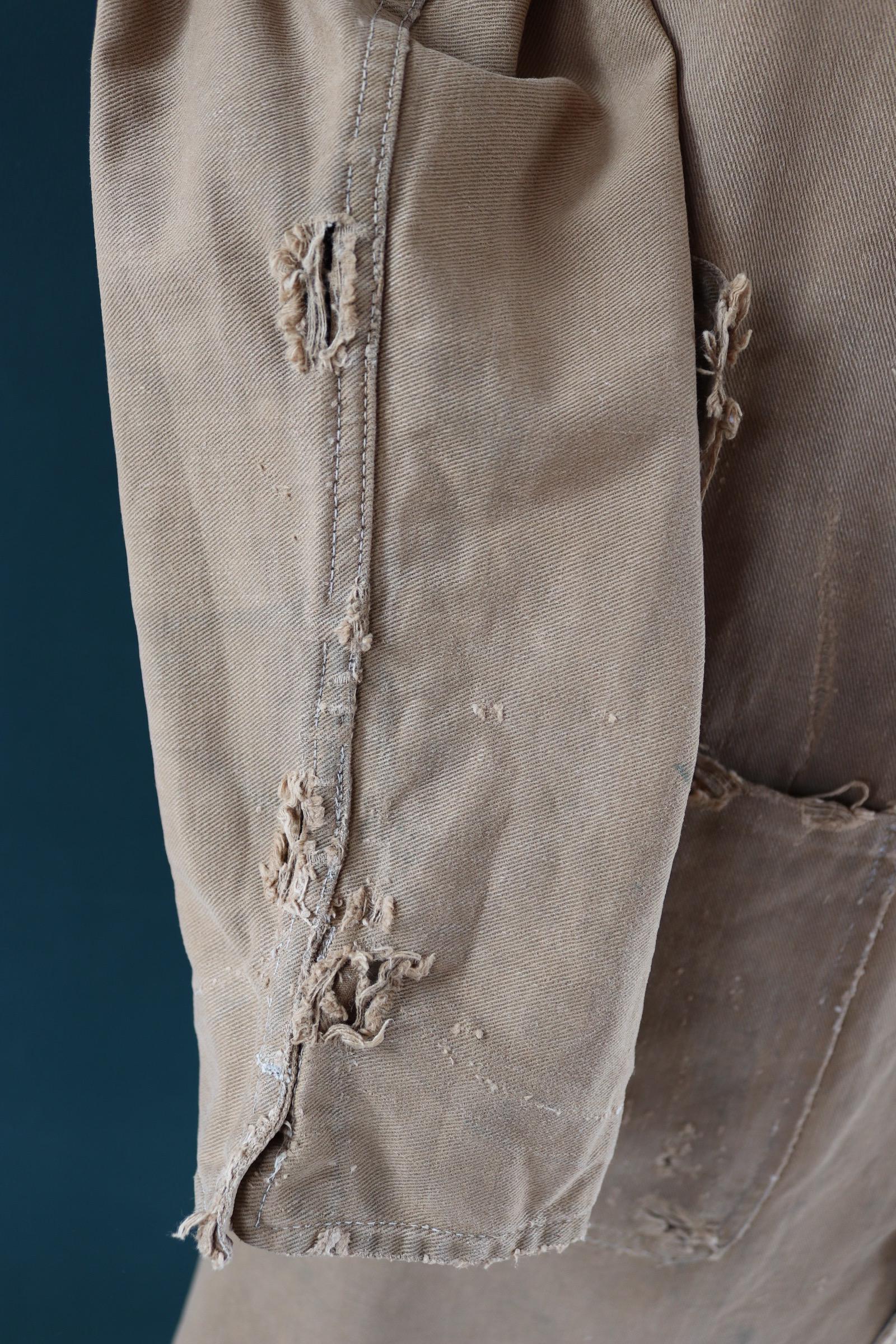 Vintage 1940s British workwear overalls - long brown cotton twill chore jacket - factory chore coat - 40” chest