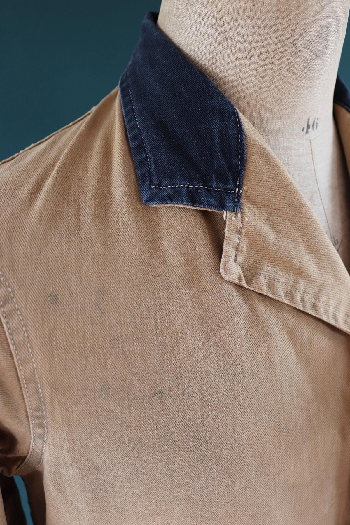 Vintage 1940s British workwear overalls - long brown cotton twill chore jacket - factory chore coat - 40” chest