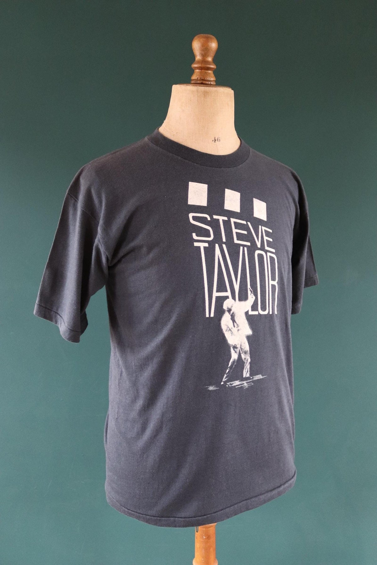 Vintage 1980s Steve Taylor t shirt - faded black - single stitch - 40” chest