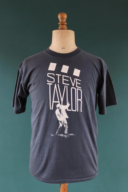 Vintage 1980s Steve Taylor t shirt - faded black - single stitch - 40” chest