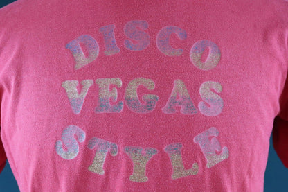 Vintage 1970s Ebony Club t shirt - Las Vegas disco club - faded red - glitter transfer - 42" chest