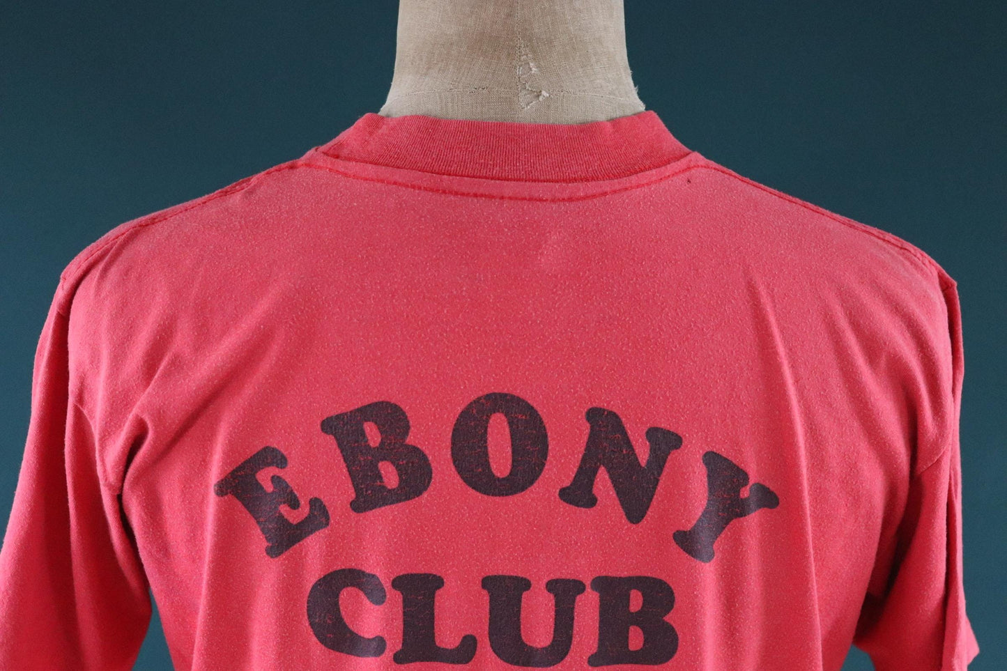 Vintage 1970s Ebony Club t shirt - Las Vegas disco club - faded red - glitter transfer - 42" chest