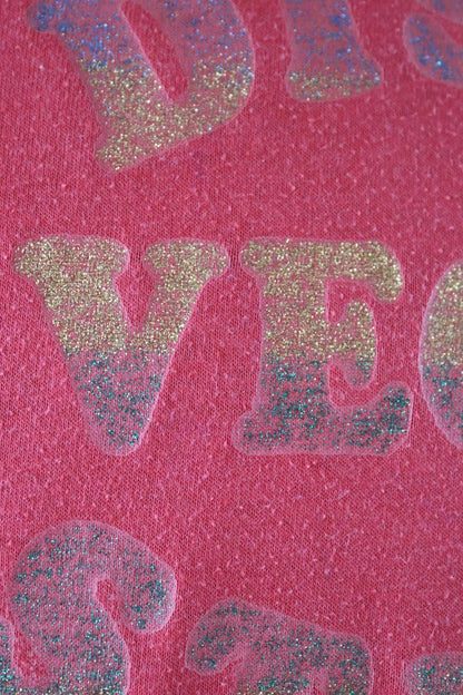 Vintage 1970s Ebony Club t shirt - Las Vegas disco club - faded red - glitter transfer - 42" chest