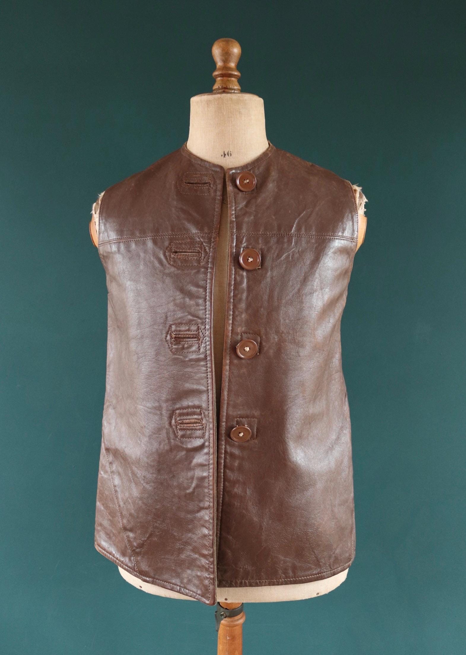 Vintage WW2 ATS horsehide leather jerkin - Land Girl vest - British army waistcoat - military battledress - 37" chest