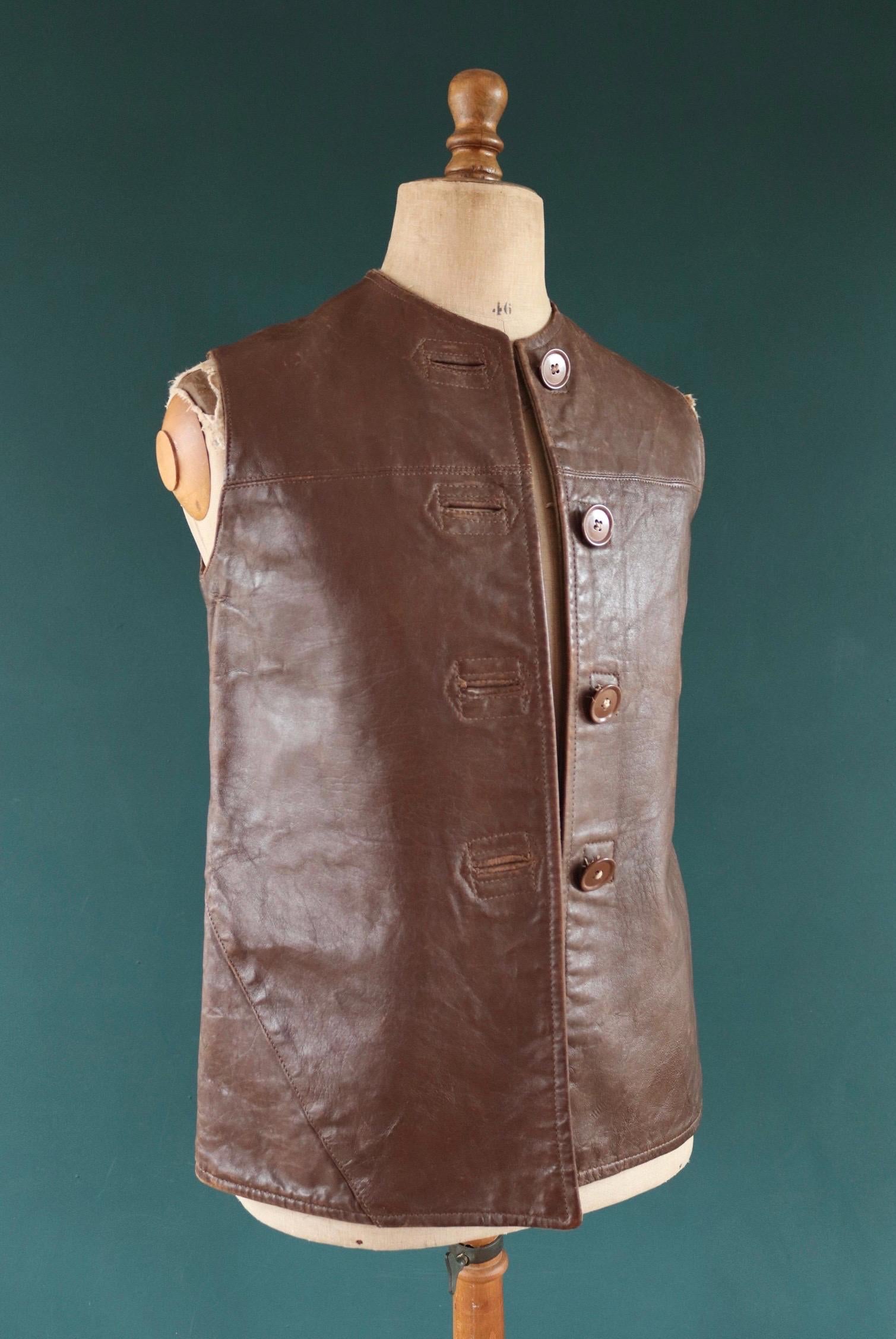 Vintage WW2 ATS horsehide leather jerkin - Land Girl vest - British army waistcoat - military battledress - 37" chest