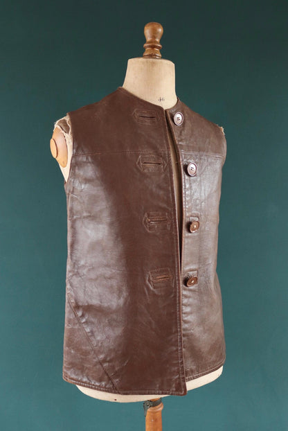 Vintage WW2 ATS horsehide leather jerkin - Land Girl vest - British army waistcoat - military battledress - 37" chest
