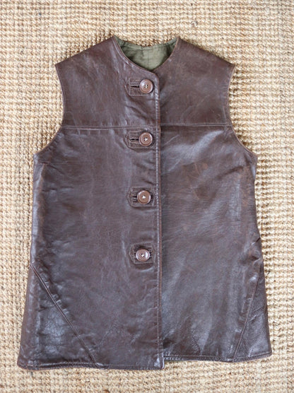 Vintage WW2 ATS horsehide leather jerkin - Land Girl vest - British army waistcoat - military battledress - 37" chest