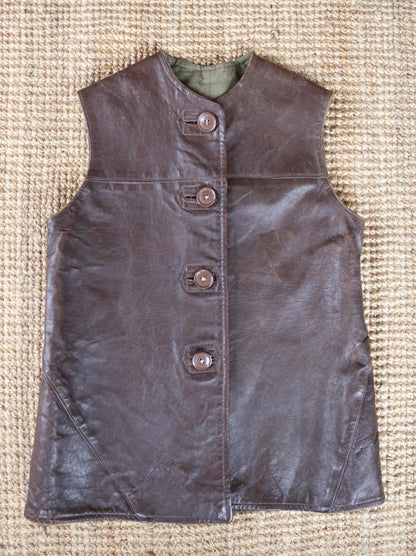 Vintage WW2 ATS horsehide leather jerkin - Land Girl vest - British army waistcoat - military battledress - 37" chest