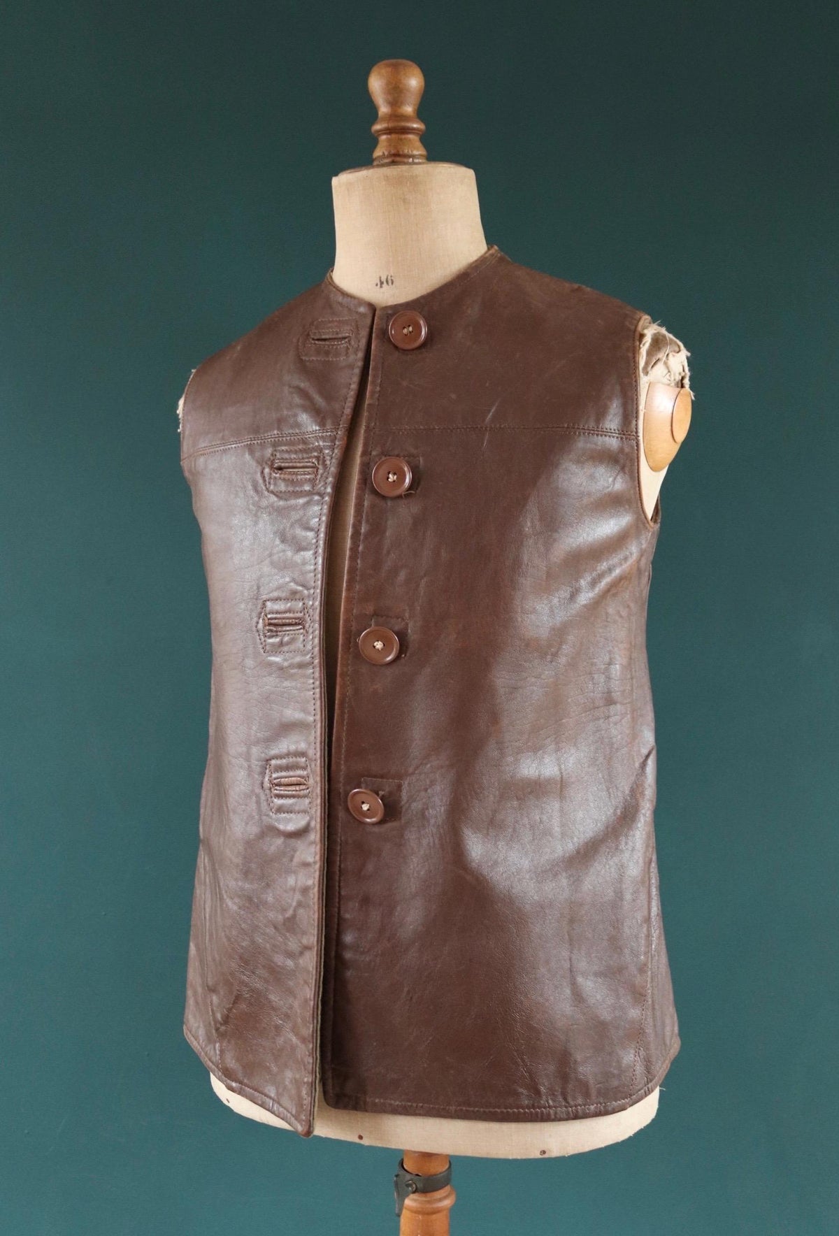 Vintage WW2 ATS horsehide leather jerkin - Land Girl vest - British army waistcoat - military battledress - 37" chest