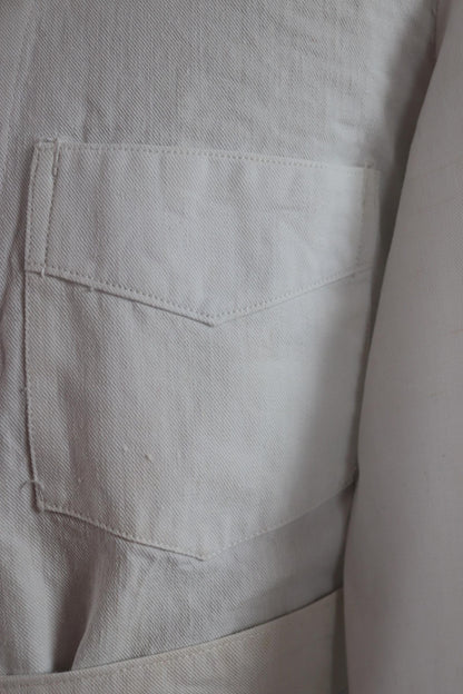 Vintage 1960s French white cotton workwear jacket - belted overalls - 44” chest