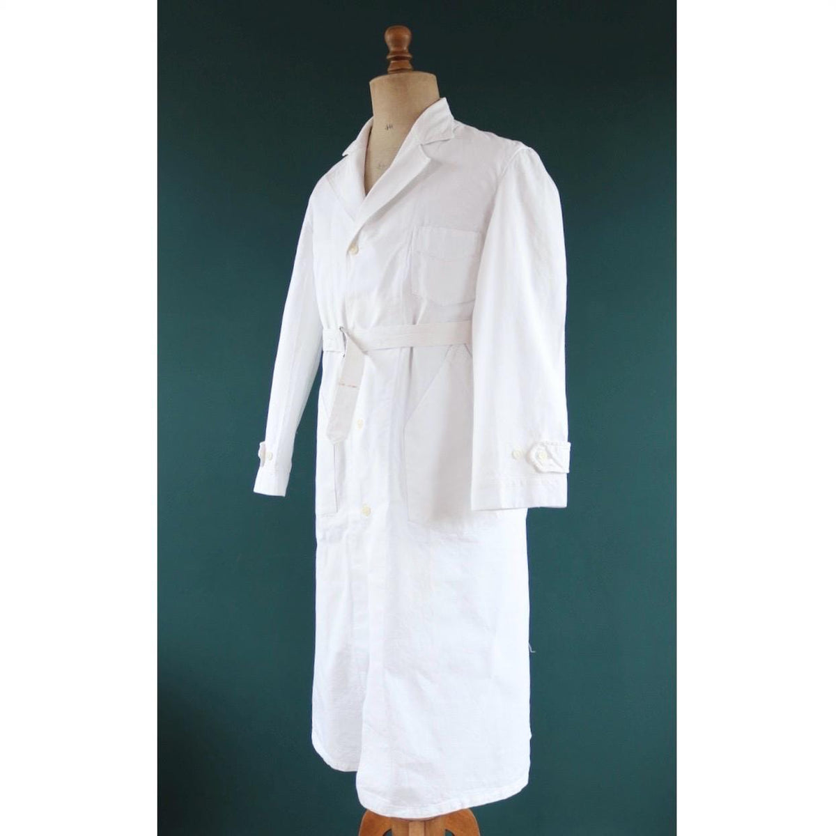 Vintage 1960s French white cotton workwear jacket - belted overalls - 44” chest