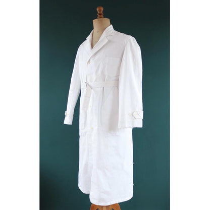 Vintage 1960s French white cotton workwear jacket - belted overalls - 44” chest